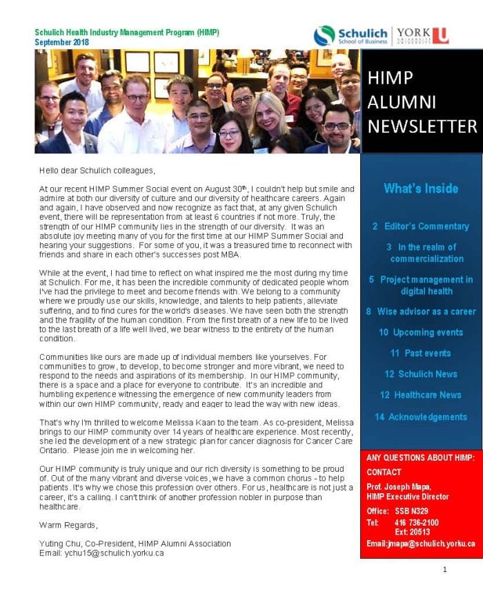 Cover image of teh September 2018 HIMP Alumni Newsletter