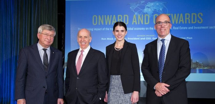 (Left to Right) Dean Dezsö J. Horváth; Ron Mock, CEO Ontario Teachers' Pension Plan; Emily Long Chairperson Organizing Committee and John Sullivan, CEO Cadillac Fairview.