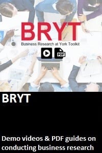 Business Research at York Toolkit. Demo videos and PDF guides on conducting business research button.
