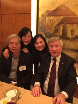Schulich Alumni Dinner Hong Kong, January, 2015. Pictured L to R: Jonathan Cheung (MBA '73) and wife, Janice, Helen Wong (IMBA '92), and Dean Emeritus Dezsö J. Horváth.