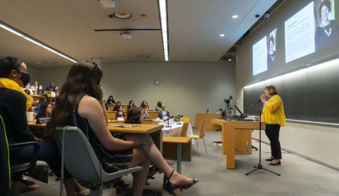 Sasha Krstic (IMBA '03) addresses attendees at Schulich's 2022 Women in Business Networking Event