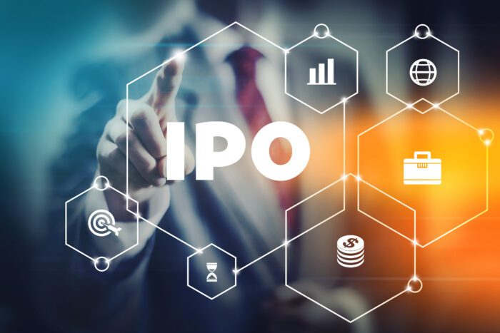 Initial Public Offering (IPO) concept image, businessman