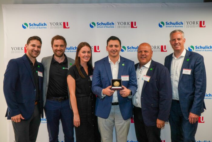 Campus Engagement Award - Enterprise Mobility. From left to right: Austin Labelle. Mark Quinnell, Brooke Campbell, Bobby Gertsakis, Al Vescio, and Paul Westlake