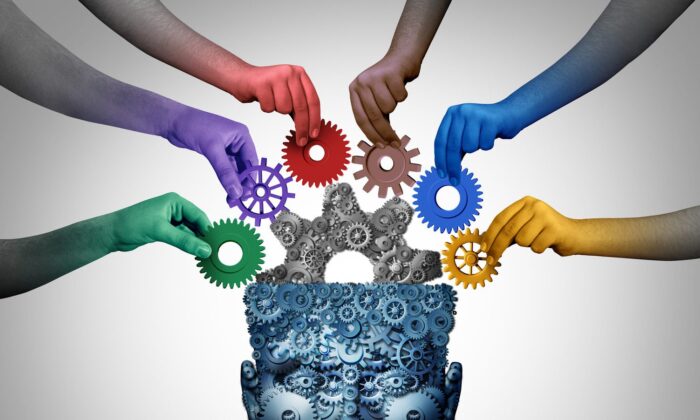 Team training and business learning as a teamwork brainstorm concept or brainstorming idea with 3D illustration elements.