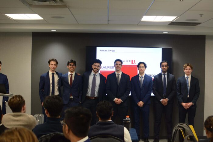 From left to right we have Nick Sampson (BBA '28), Ibrahim Shad (BBA '28), Cristian Silva Cavalcante Junior (BBA '27), Josh Levy (BBA '28), Hanguk Moon (BBA' 28), Yahya Ali (BBA '27), and Derek Siiman (BBA '28).